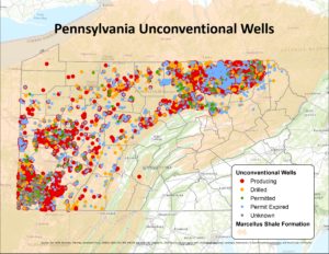 Pennsylvania Unconventional Natural Gas Wells Map